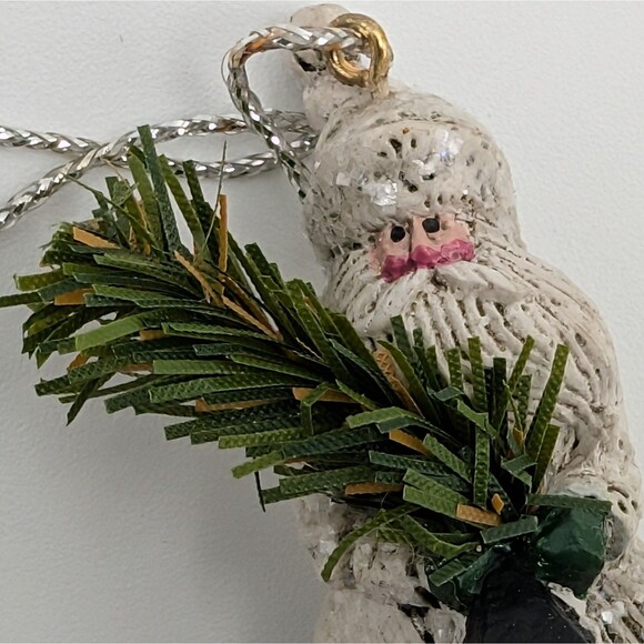 Pam Schifferl Christmas Ornament White Santa Claus Lantern Pinecone Tree Signed - Picture 2 of 7